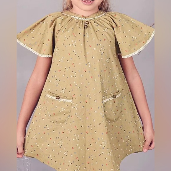 LA FAUTE A VOLTAIRE BUTTERFLY floral butterfly sleeve Khaki green 2T - Picture 1 of 8